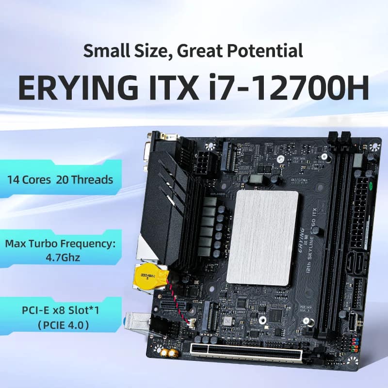 ERYING M-ITX DIY Desktop Motherboard Set with Onboard CPU Core Interpose Kit i7 12700H i7-12700H 14C20T DDR4 Gaming PC Computer