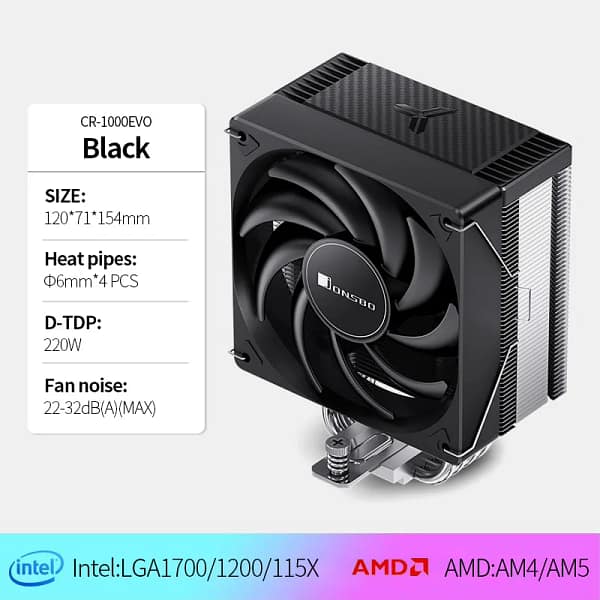 Jonsbo CR1000 EVO CPU Processador Air Cooler 4 Heat Pipes ARGB PWM D-TDP 220W Radiator for Intel LGA1700 1200 115X AMD AM4 AM5 - Image 7