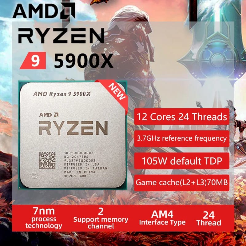 AMD Ryzen 9 5900X NEW R9 5900X 3.7 GHz Twelve-Core 24-Thread CPU Processor 7NM L3=64M 100-000000061 Socket AM4